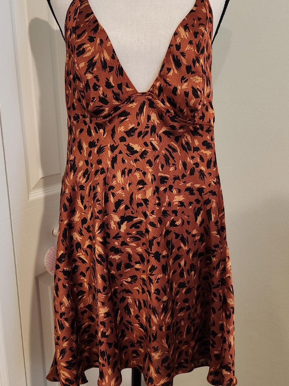 Free People Rust Animal-Print Slip Mini Dress